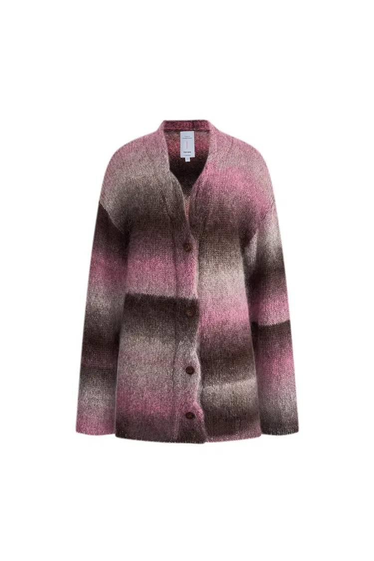 Cara Asymmetric Gradient Striped Cardigan in Space-Dyed Mohair