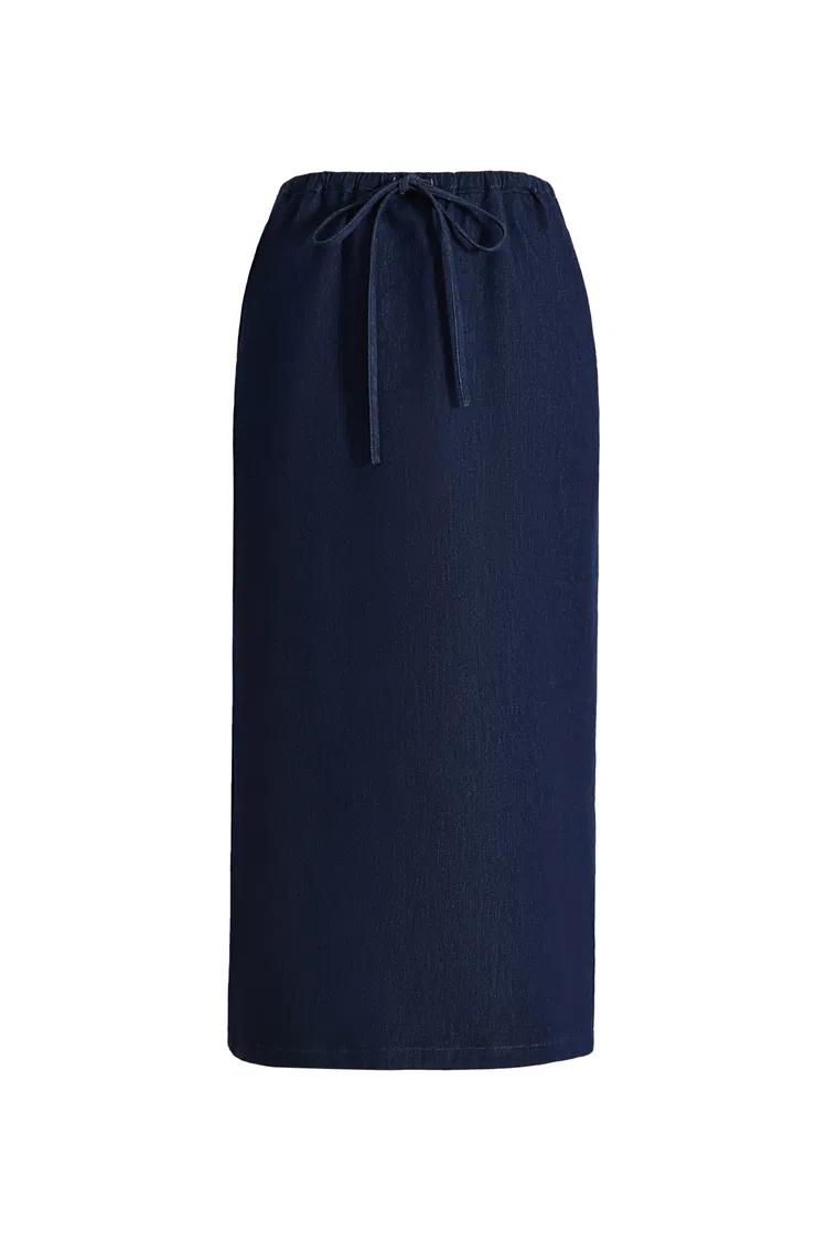 Francesca Midi Skirt in Linen-Cotton Denim