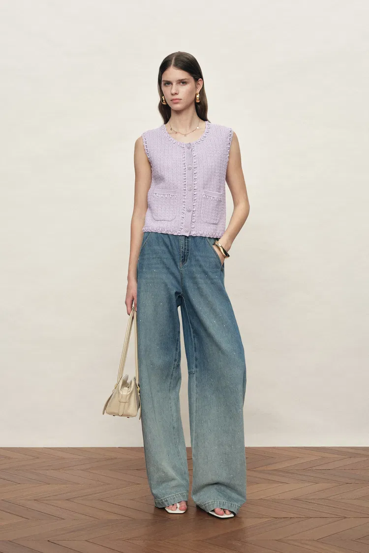 Jinelle Textured Sleeveless Vest Top in Cotton Knit