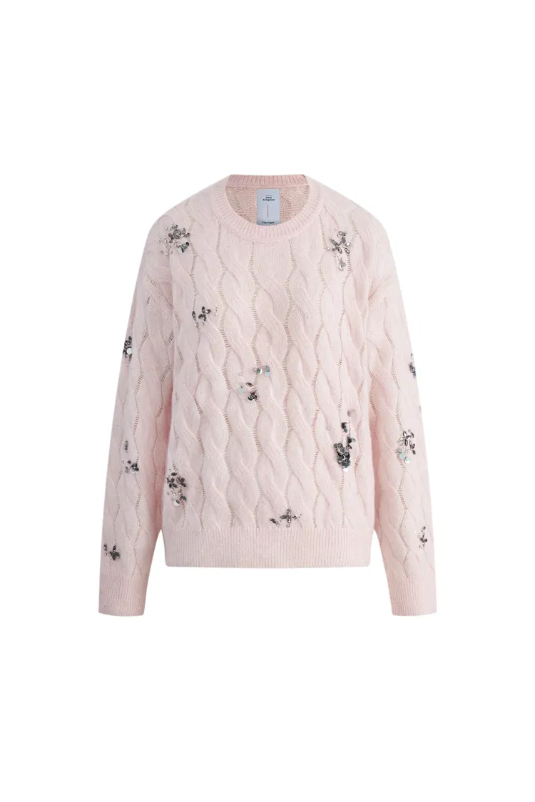 Aria Hand Beaded Sweater in Wool-Silk Blend