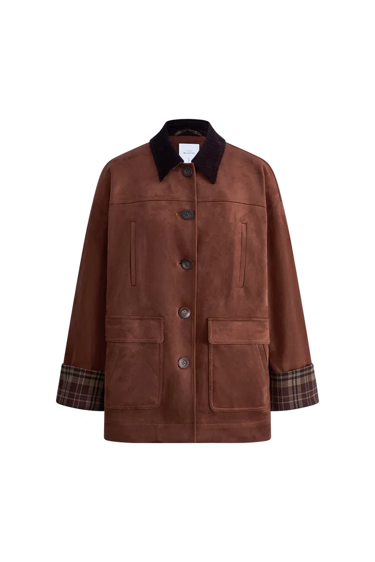 Robin Corduroy Collar Jacket in Faux Suede