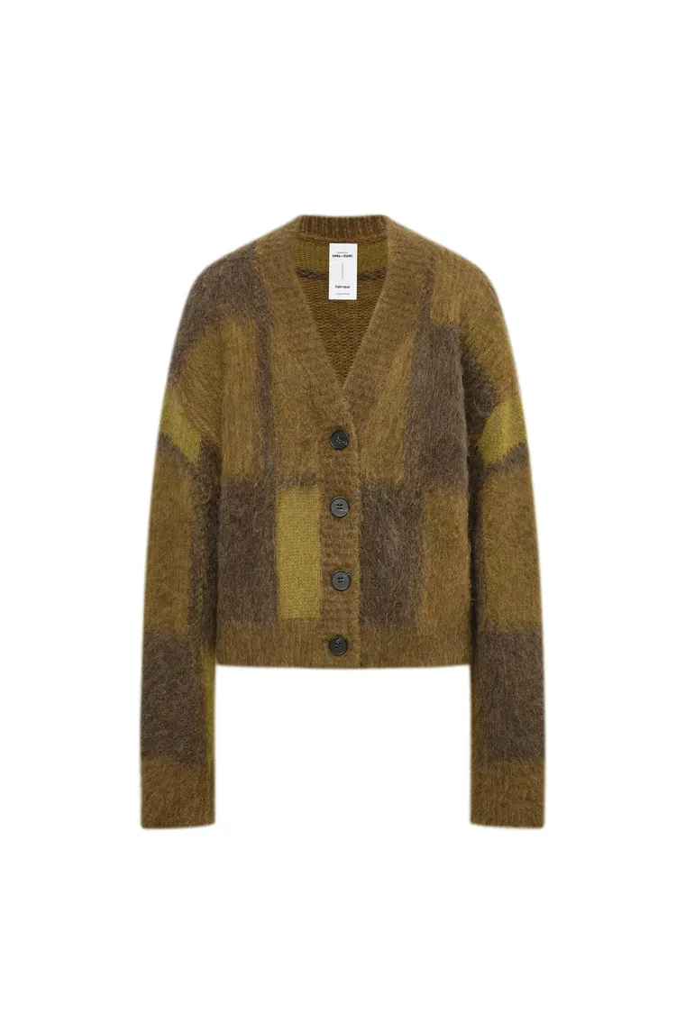 Nacton Plaid Cardigan in Baby Alpaca Blend Knit