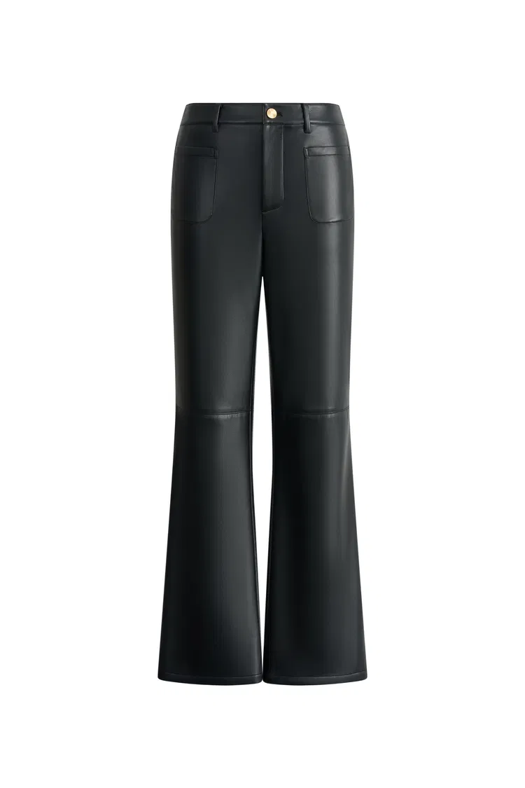 Susan Knee Seams Cropped Flared Faux Pants in Non Animal leather