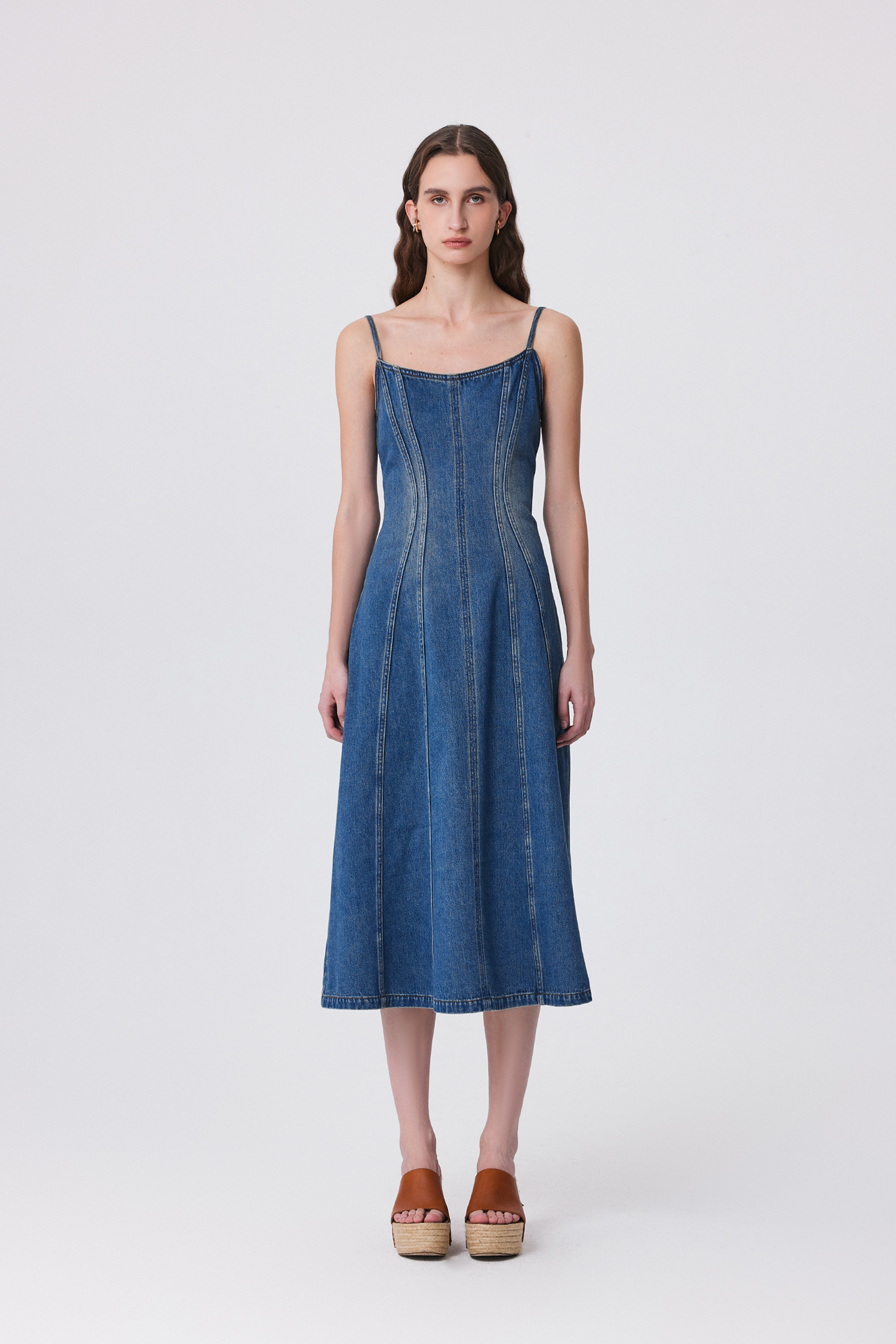 Carmelia Pinafore Dress in Cotton Denim – fbrq.com