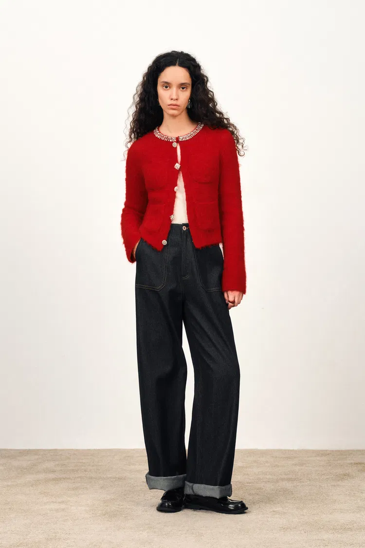 Scarlett Rhinestone Cardigan in Wool Alpaca Knit