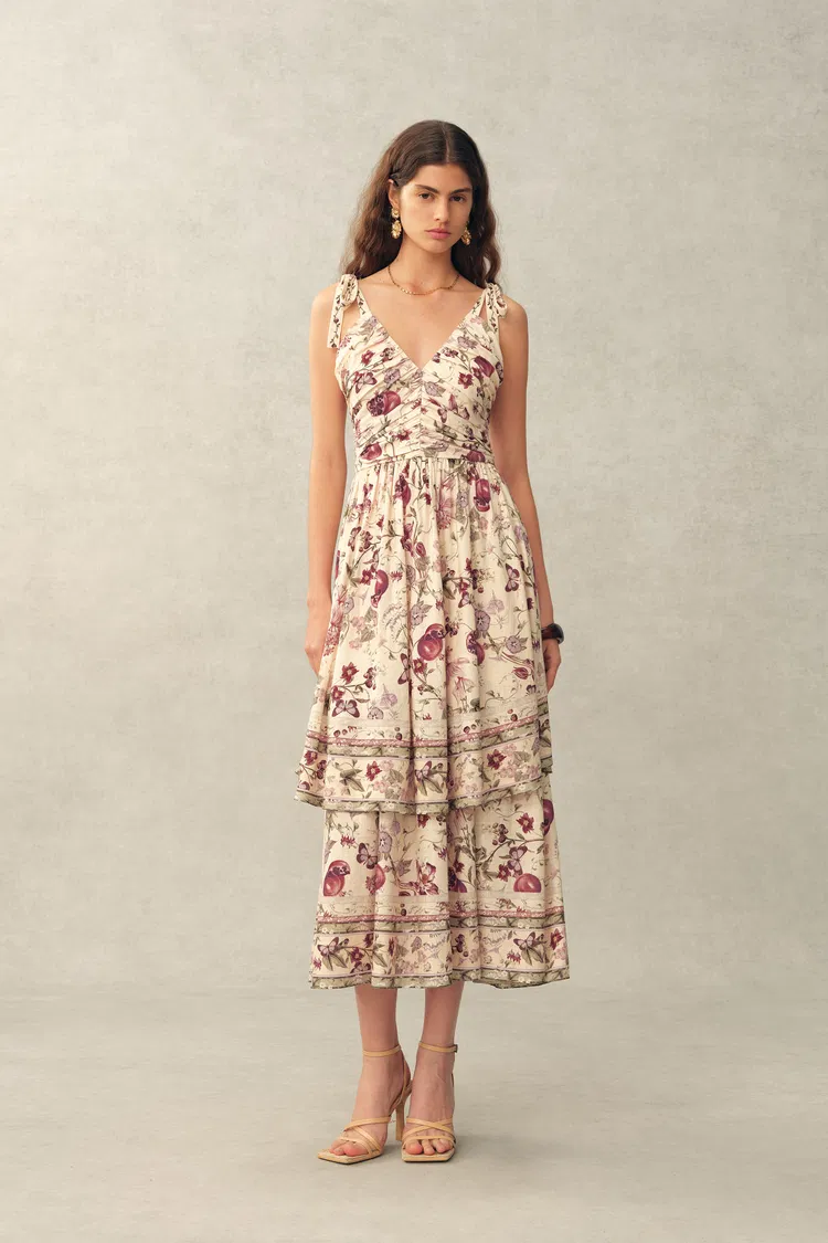 Seraphina Pomegranate  Sleeveless Dress in Linen Blend