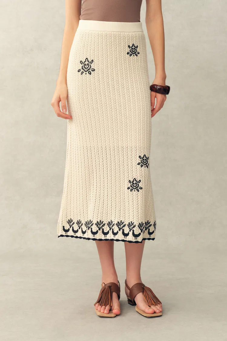 Rania Hand Crochet Embroidery Skirt in Cotton Yarn