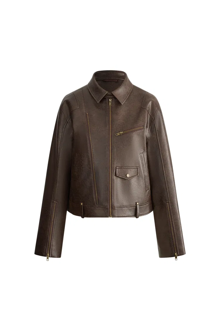 Lizzie Short Biker Jacket in Faux Leather
