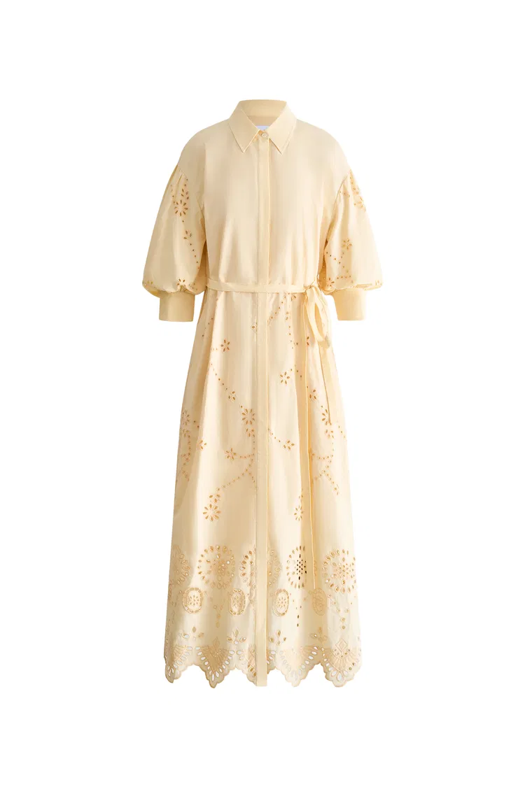Louise Embroidered Shirt Dress in Cotton Poplin