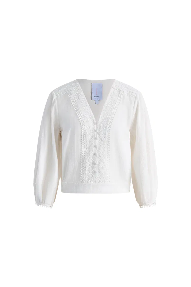 Elli Embroidery Puff Sleeve Blouse Top in Cotton