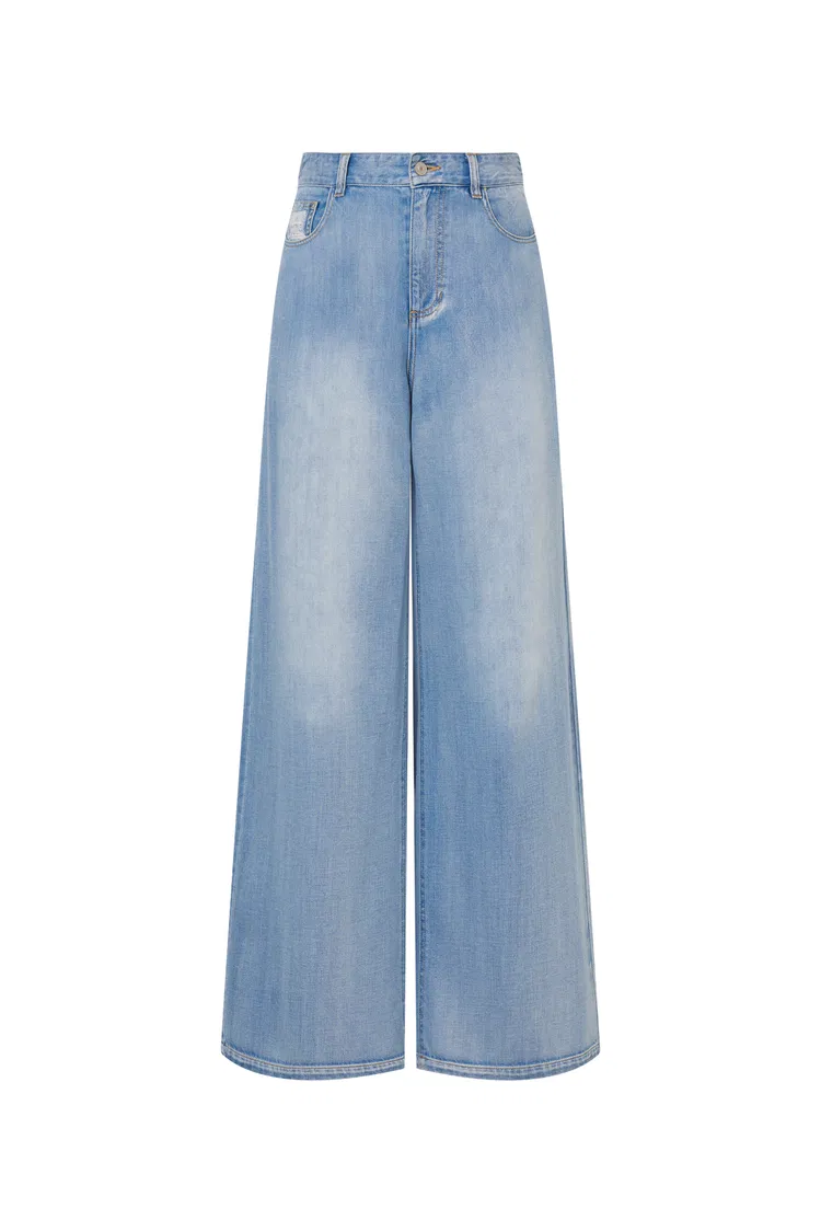 Prevernae Washed Wide-Leg Jeans in Cotton Denim