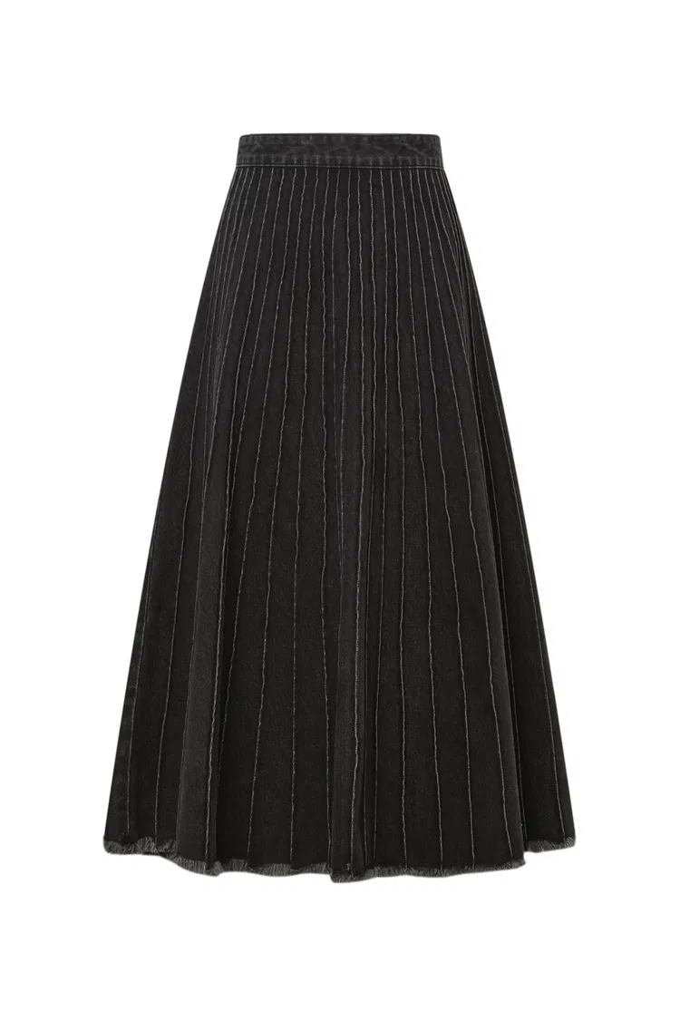 Silas A-Line Midi Skirt in Washed Cotton Denim