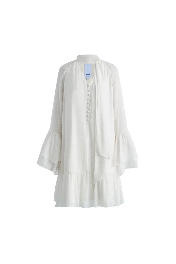 Megan Ruffle Polka Dot Shirt Dress in Mulberry Silk Burnout Jacquard