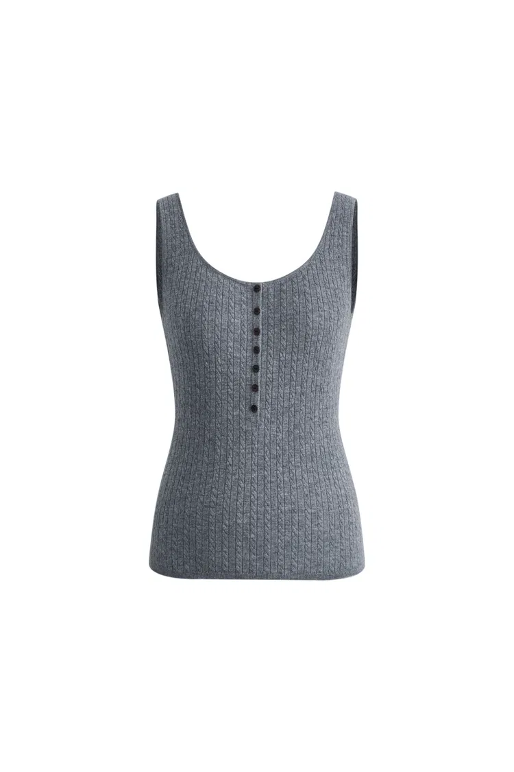 Anna Grey Henley Tank Top in Merino Wool with Stretch