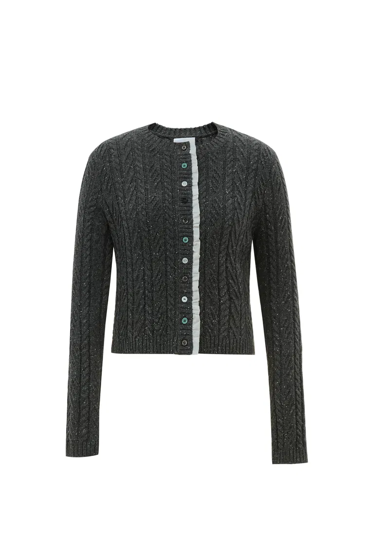 Kaia Laced Cardigan in Contrast Dotted Yarn Knit