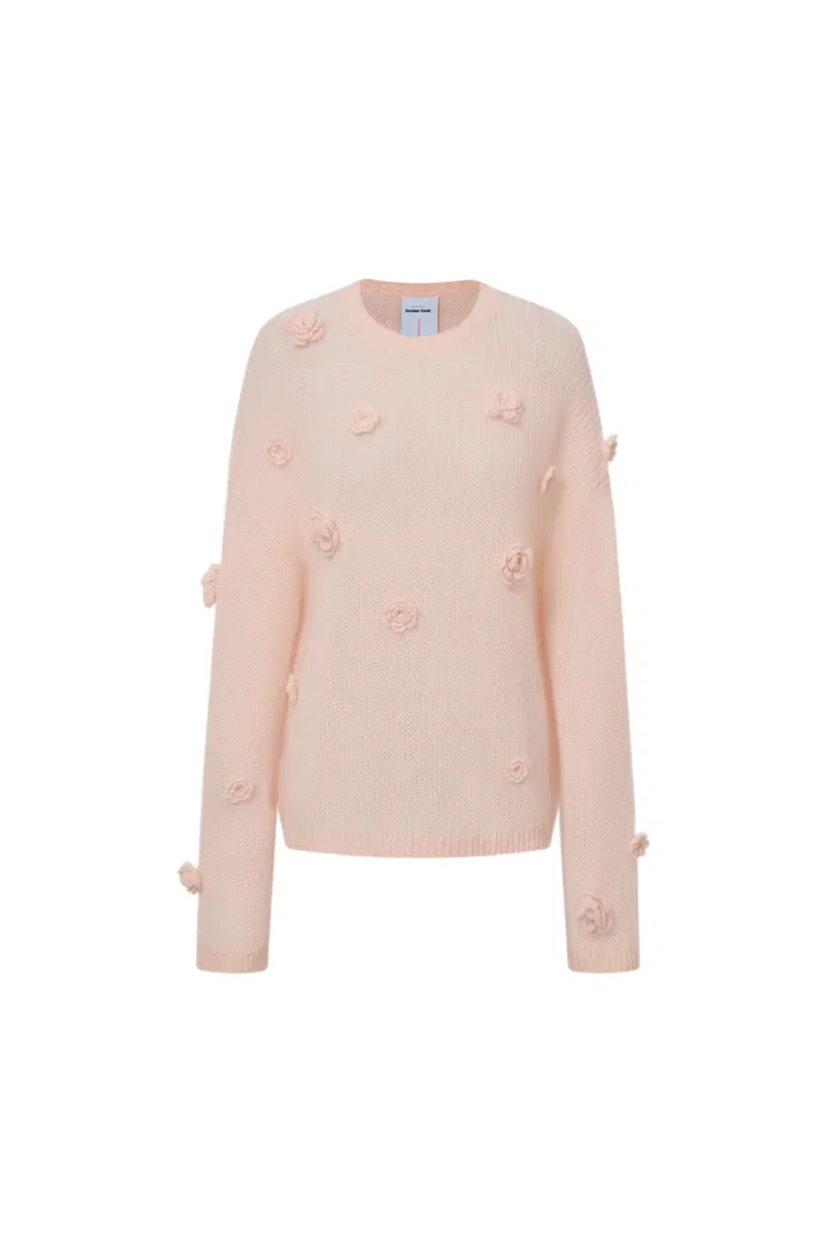Sally Pink Handcrafted Sweater in Angora Mohair Knit