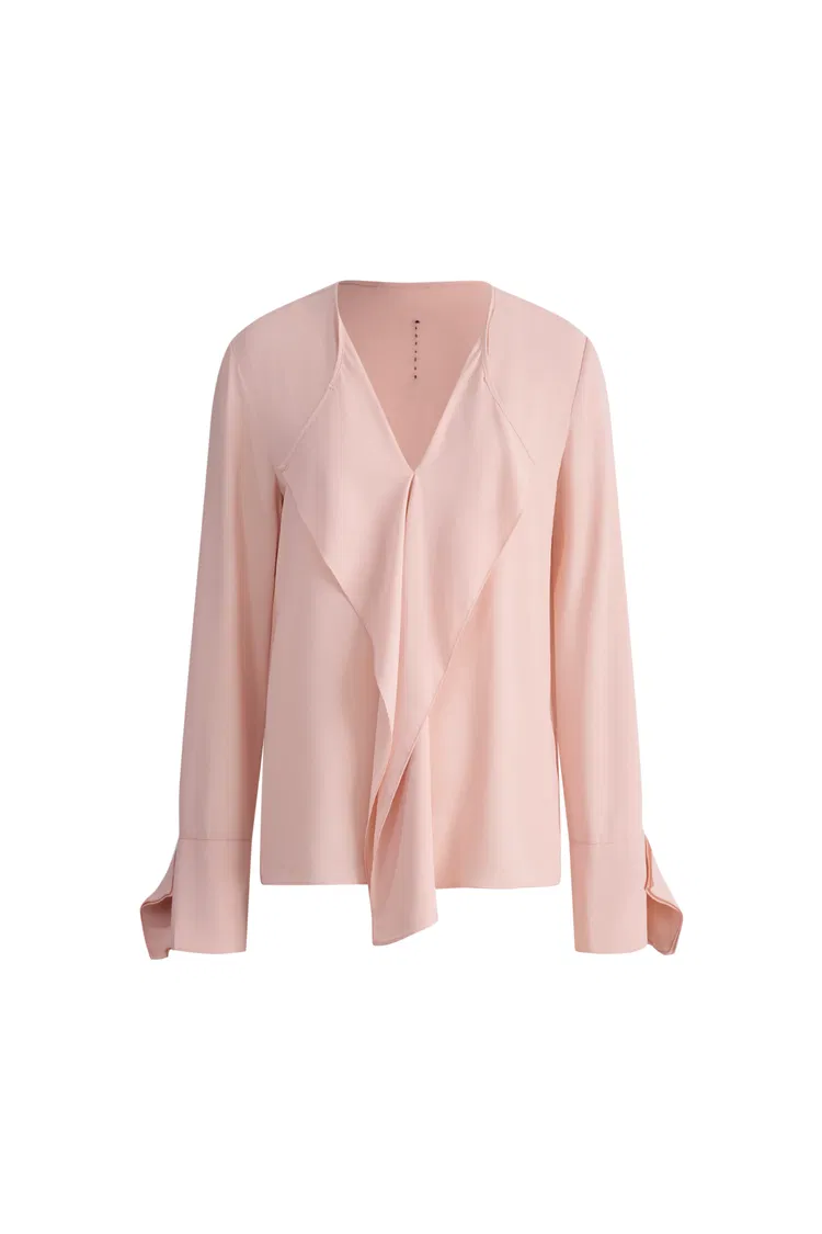 Cynerda Ruffled V-neck Blouse in Wrinkle-Resistant Crepe