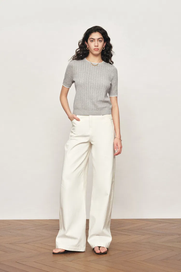 Clara Short Sleeve Top in Cotton Cable Knit