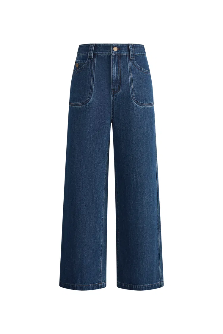 Britt Cropped Straight Leg Jeans in Cotton Denim