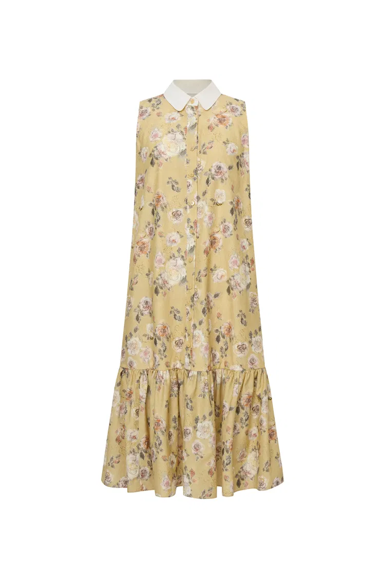 Demi Sleeveless Hand Painted Watercolor Inspired Rose Print Dress