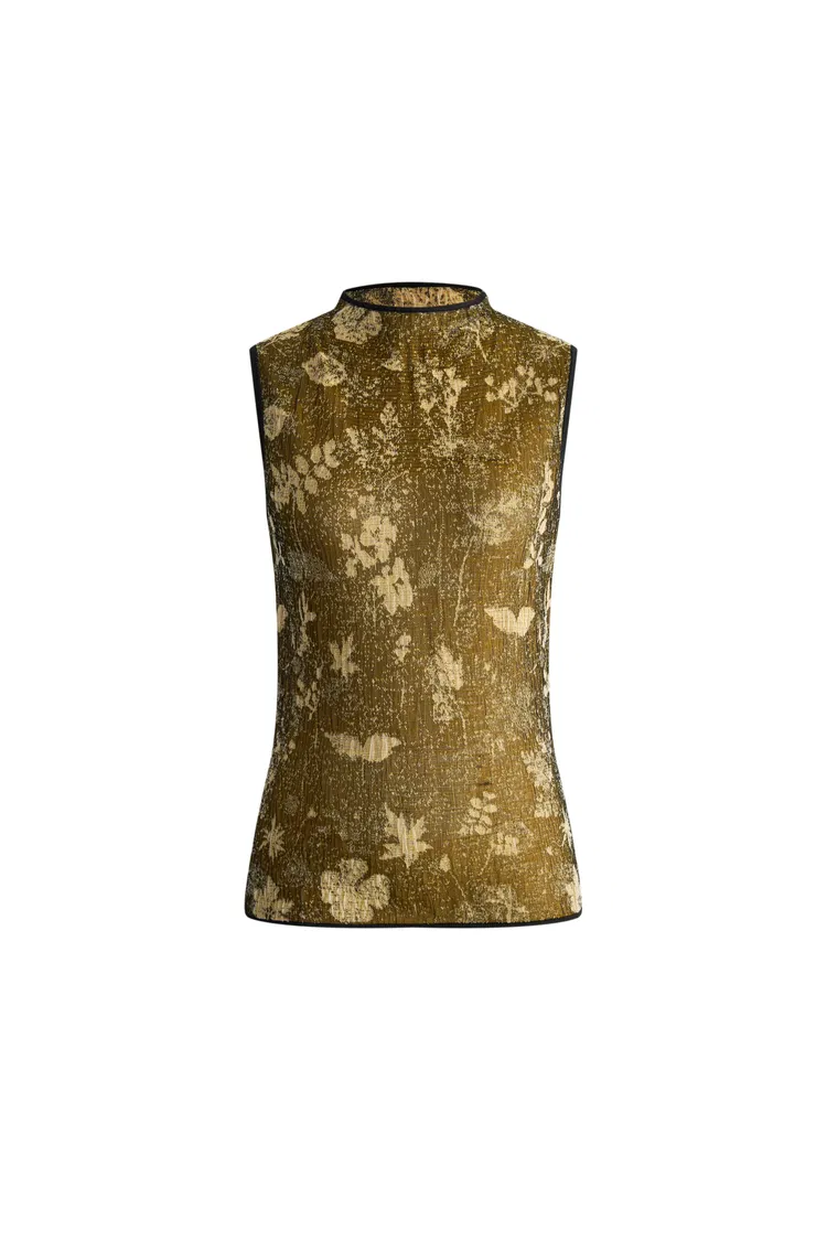 Wind Jacquard Sleeveless Top in Burnout Silk Georgette Knit