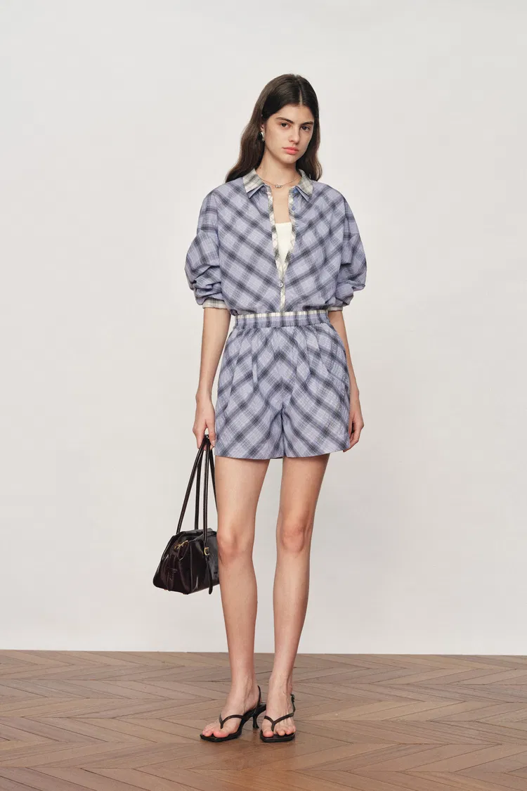Lia Plaid Layered look Shirt and Shorts Set in Bubble cotton