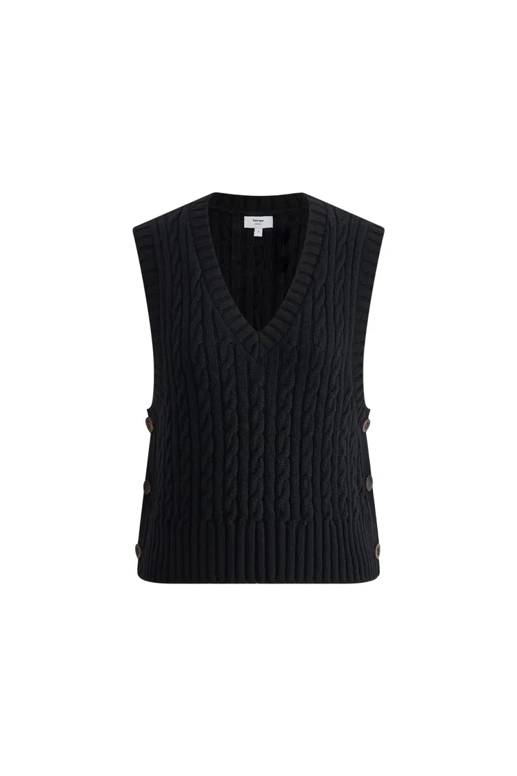 Winnie V Neck Sleeveless Top in Merino Wool Cable Knit