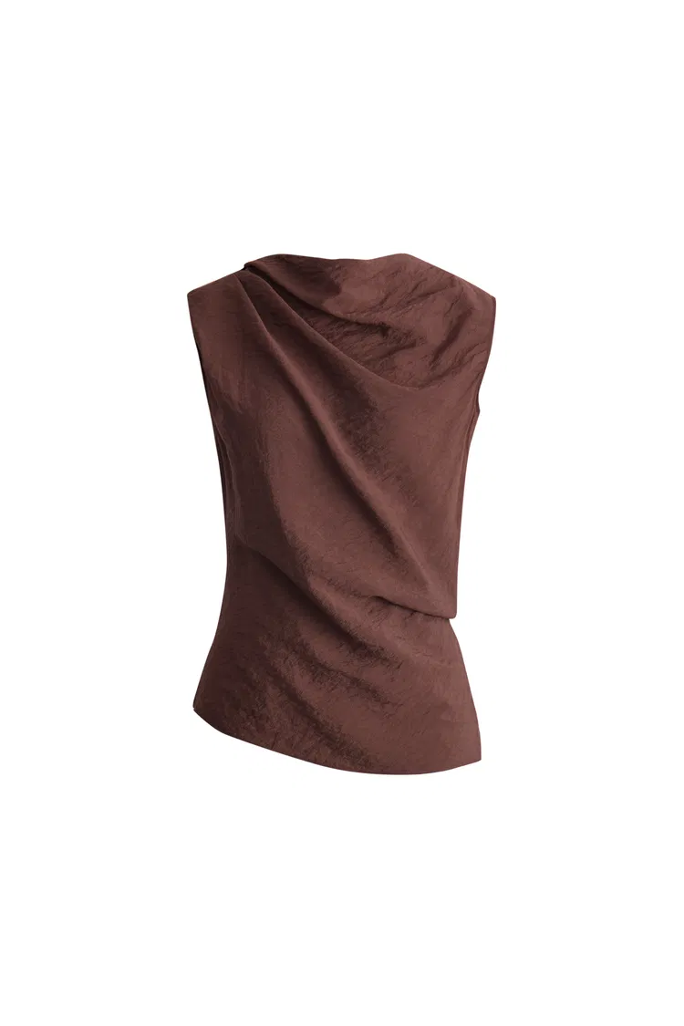 Phoebe French Cowl Sleeveless Top in Dry Silk