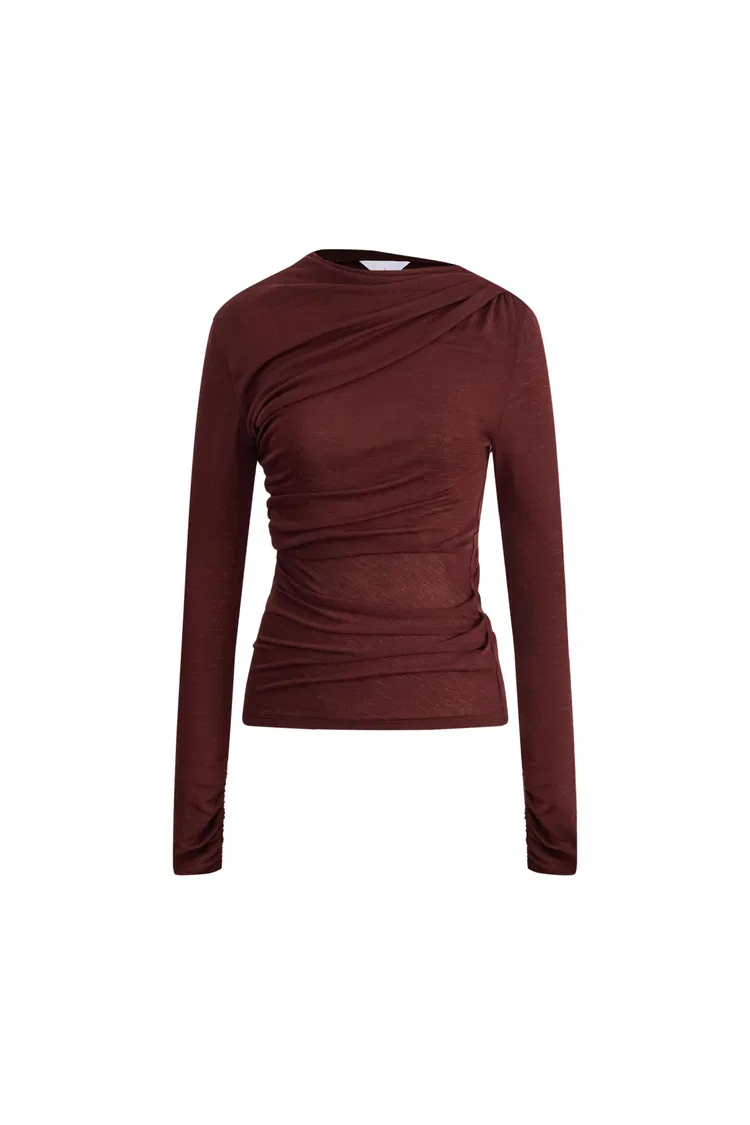 Edith Runched Long Sleeve Top in Lightweight Merino Wool Knit