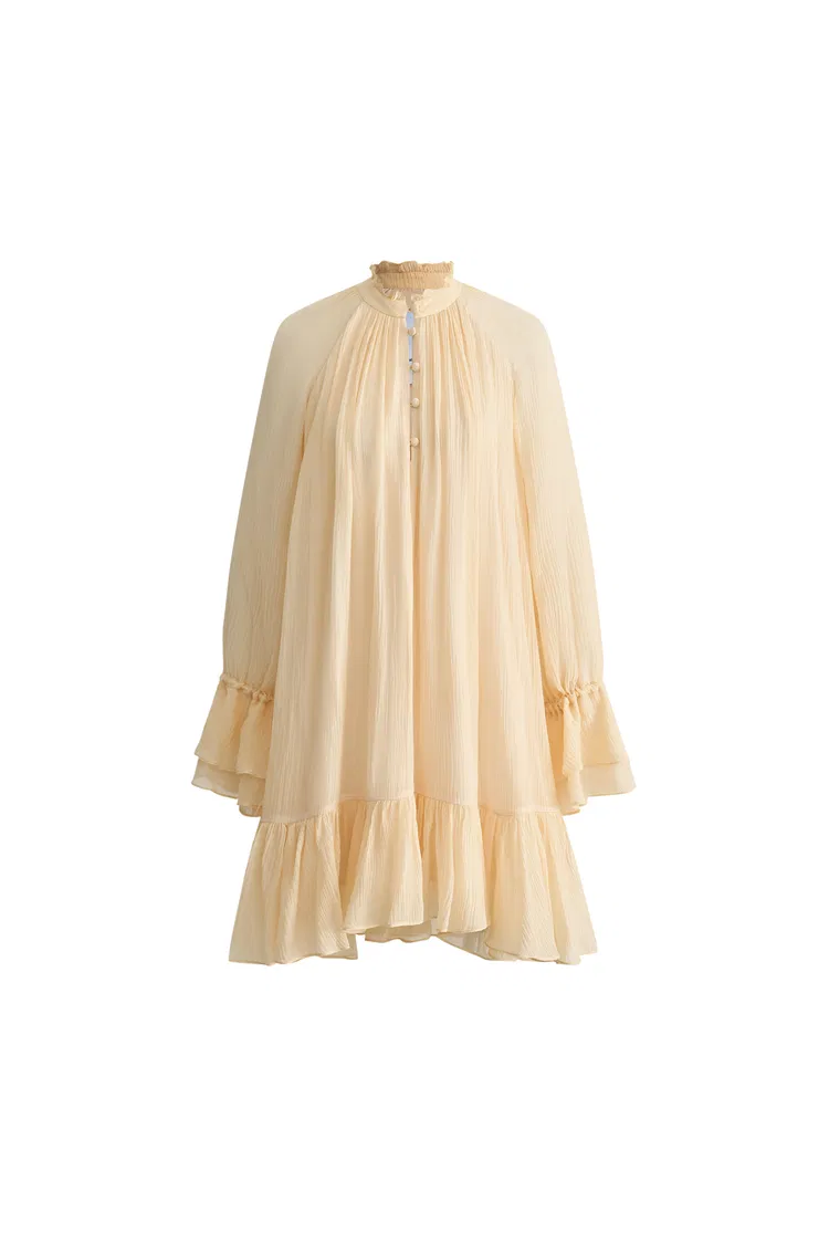 Wendy Ruffle Dress in Silk Crepe