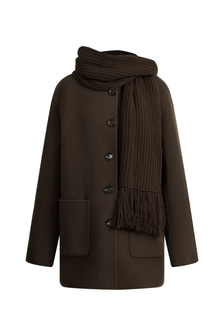 Kaila Fringed Scarf Coat in Double-Face Merino-Cashmere