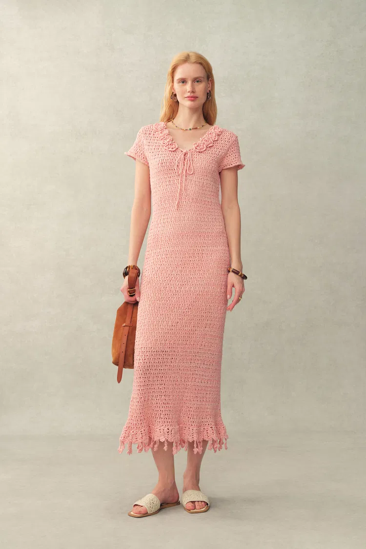 Yori Hand Crocheted Floral Dress in Cotton