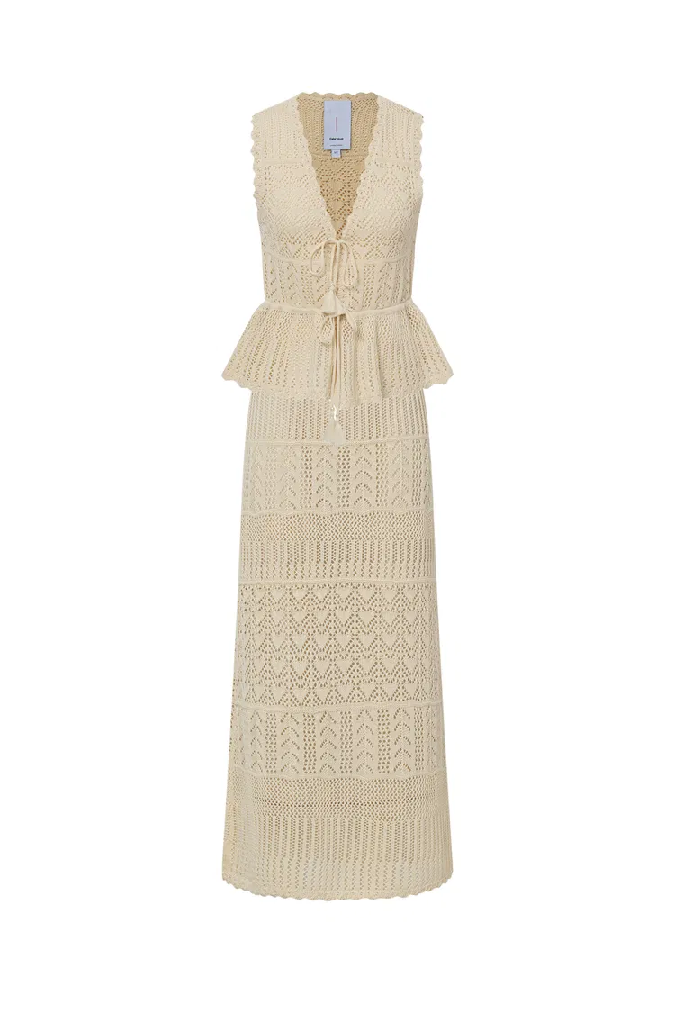 Grazia Sleeveless Ruffled Hem Top and Skirt Set in Linen Blend Knit