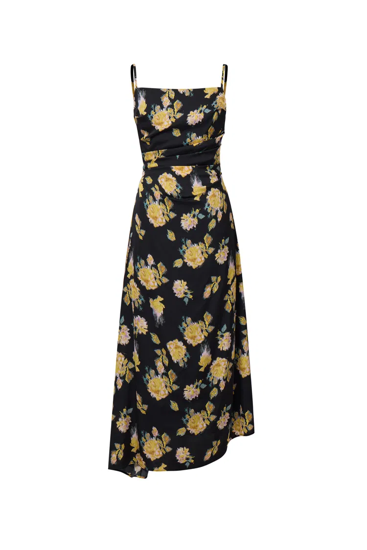 Vivian Flora Strap Dress in 22MM Mulberry Silk