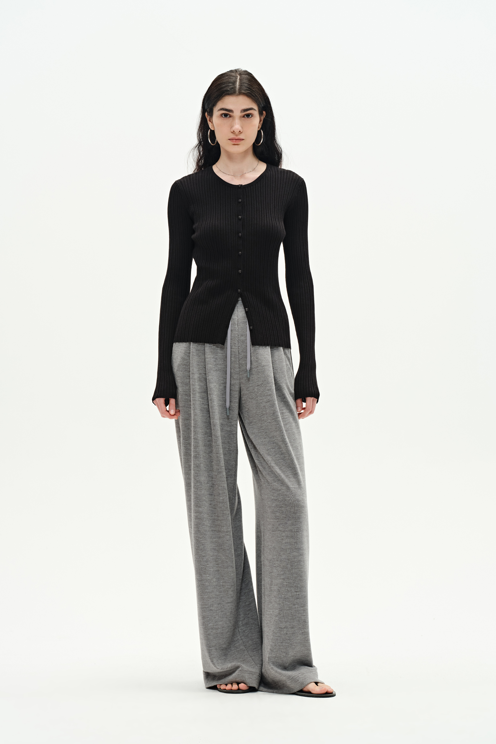 Emma knit flare cardigan set グレー ANDMARY】Emma knit flare cardigan set