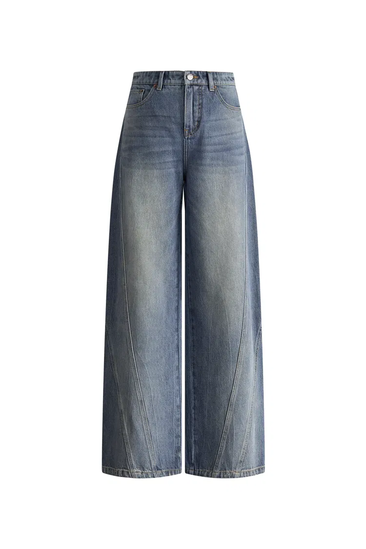 Zeki Baggy Barrel Leg Jeans in Cotton Denim