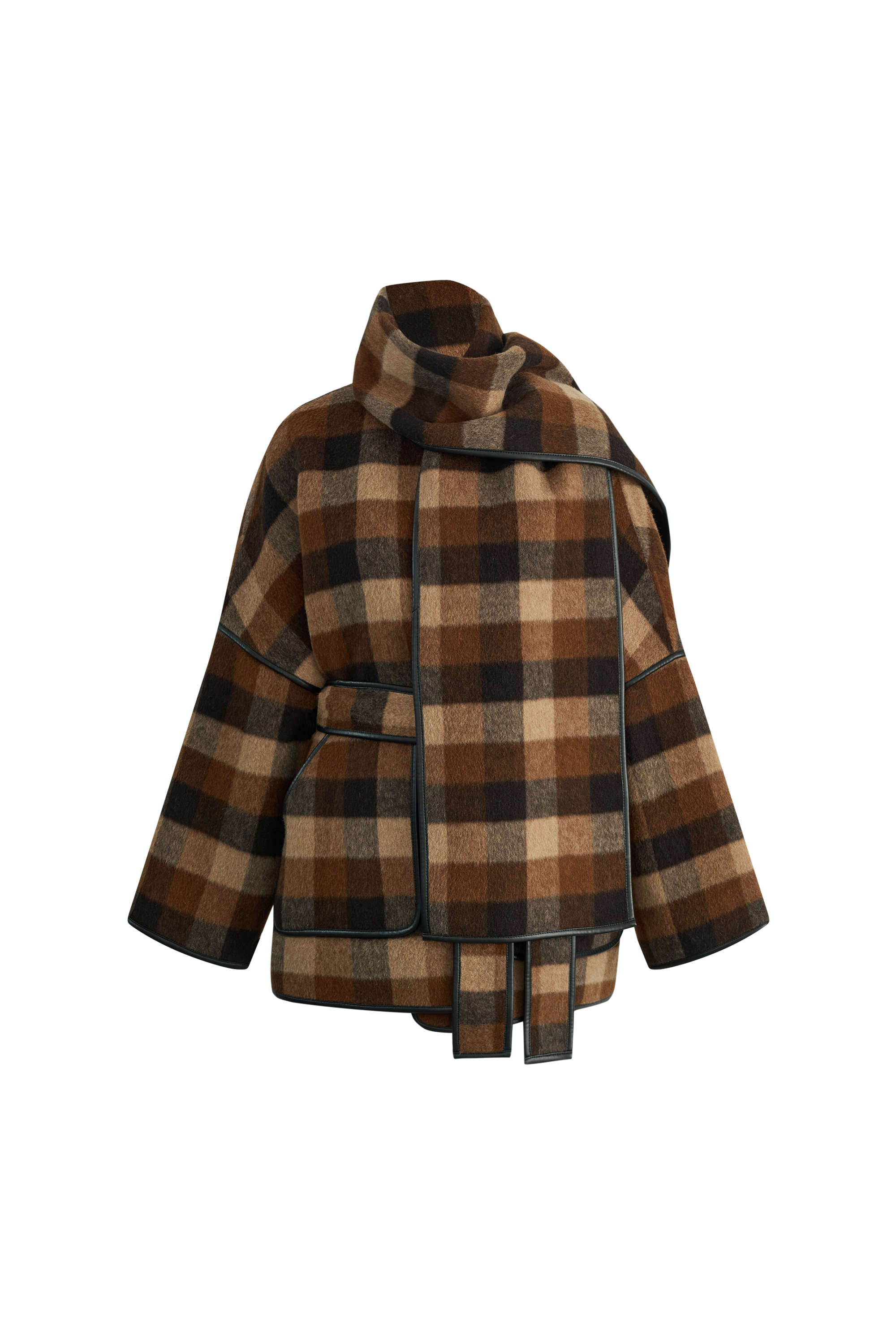 Lycoris Leather Trimmed Short Wool Coat in Merino Wool – fbrq.com