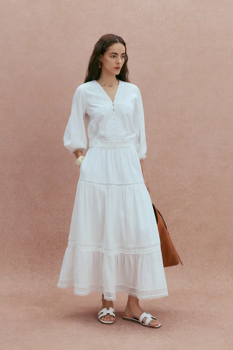 Elli Embroidery Puff Sleeve Blouse Top in Cotton