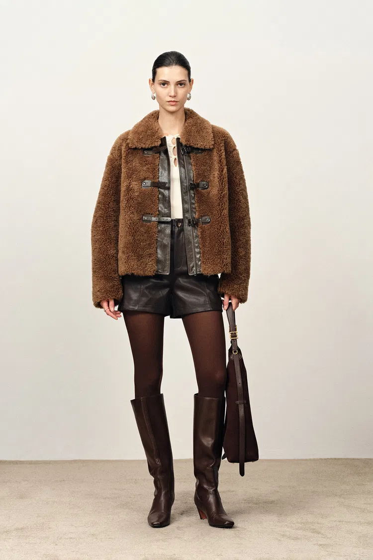 Alisa Faux Sherpa Fleece Short Coat in Merino Wool Teddy