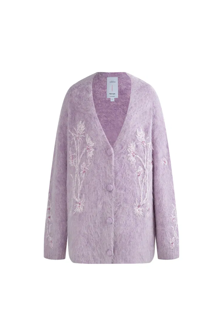 Violet Hand Work Cereus Flora Cardigan in Alpaca Blend Knit