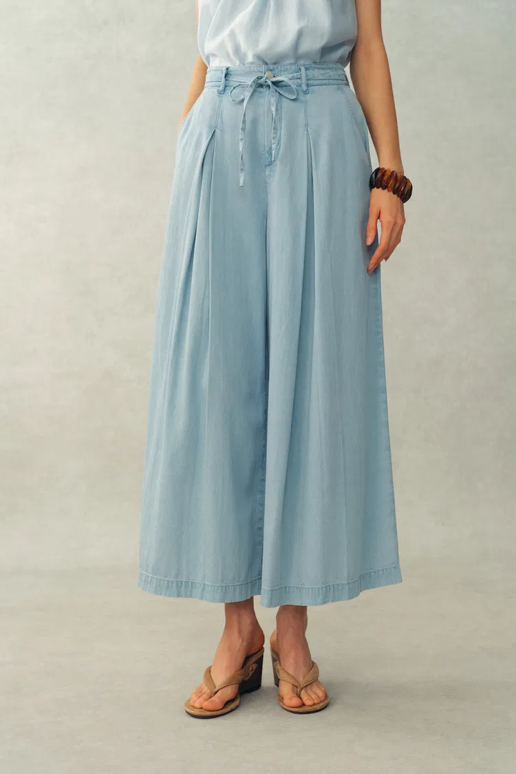 Ivy Elasticated Waist Wide-Leg Jeans in Tencel Denim