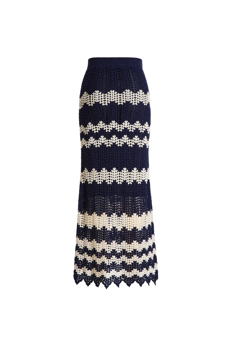 Cecilia Handcrafted Contrasting Crochet Skirt in Cotton-Linen Blend