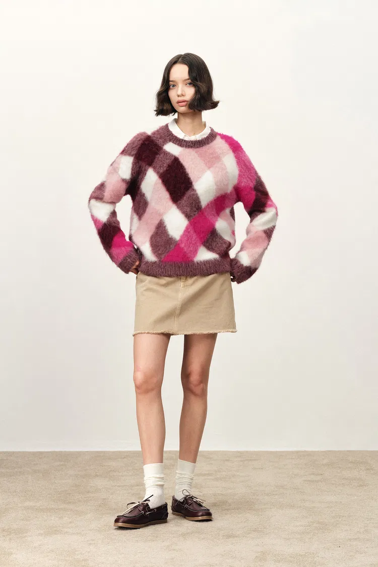 Alice Irregular Plaid Sweater in Wool Alpaca Blend