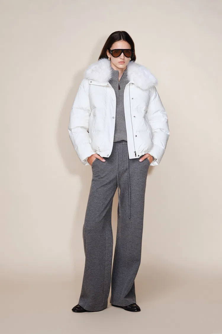 Winnie Detachable Fur Down Jacket in Faux Leather