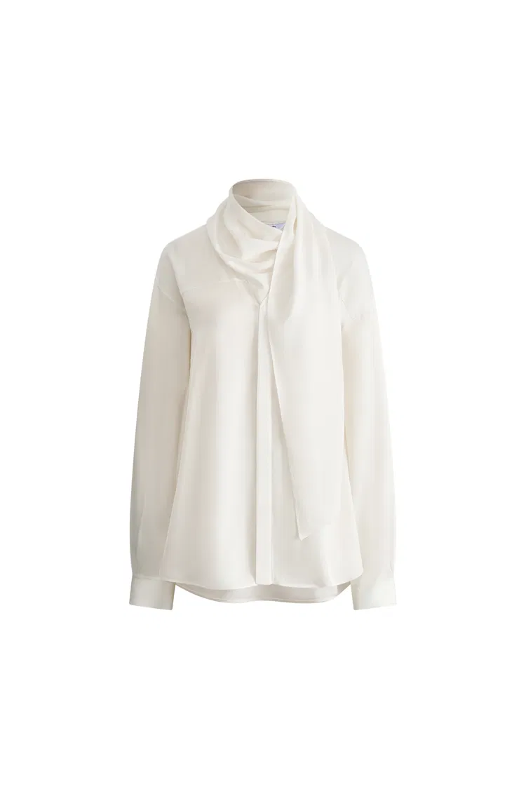 Charlotte Flowing Scarf Style Tie Blouse in Silk Satin