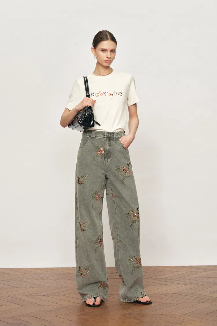 Lyra Hand-Painted Floral Logo T-Shirt in Cotton