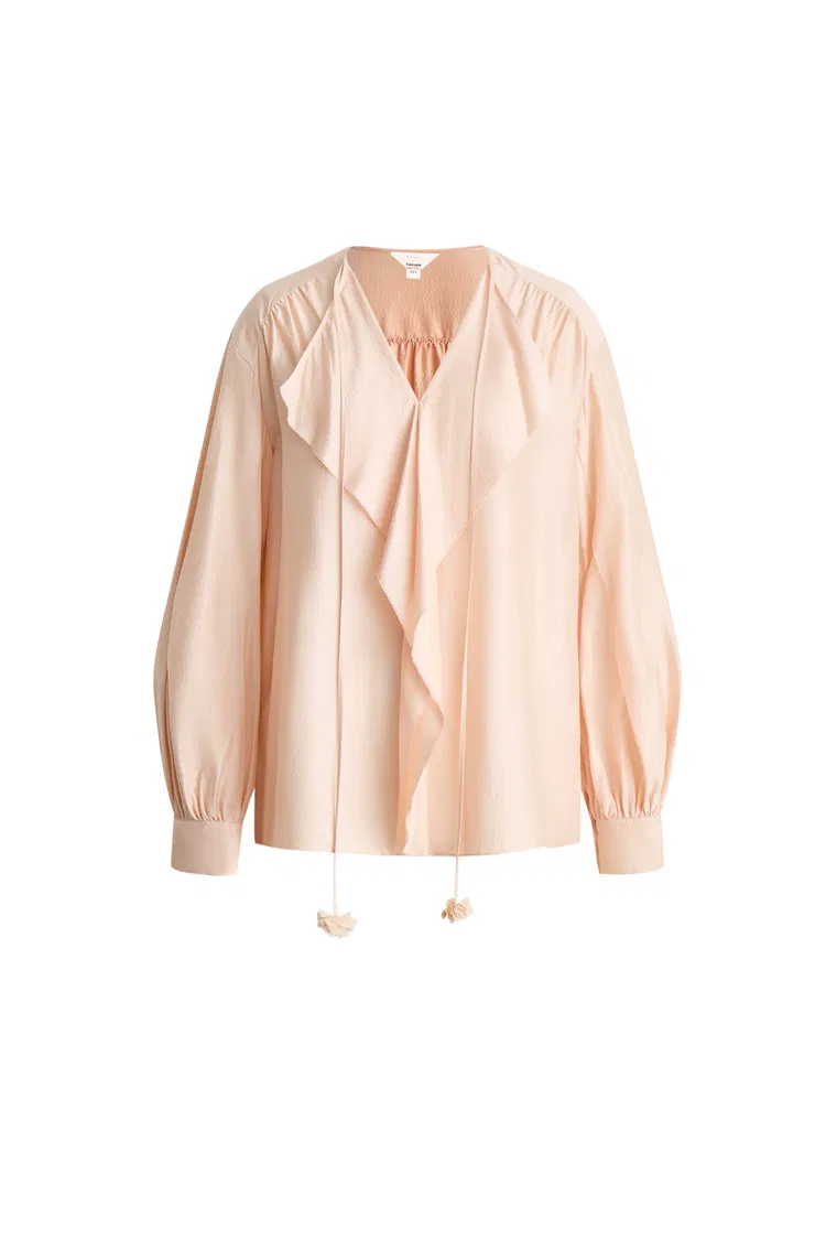 Karina Handcrafted Camellia Ruffled Blouse in Silk Blend