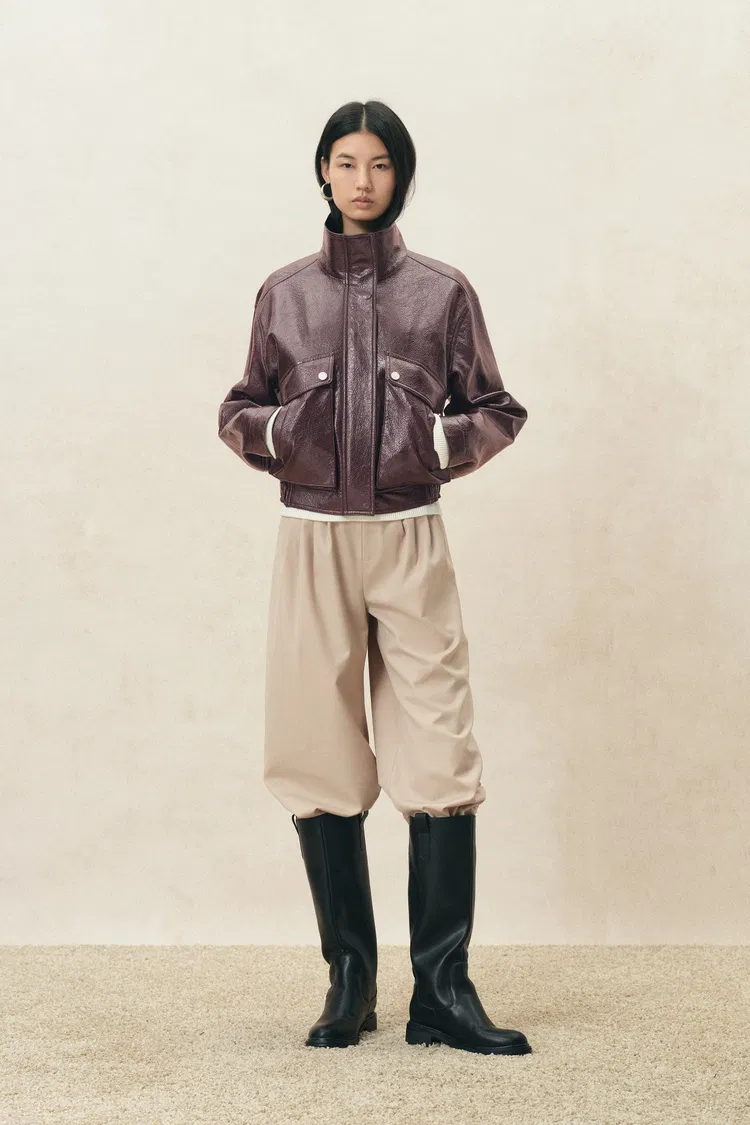 Scarlett Batwing Cropped Jacket in Crinkled Vegan Leather
