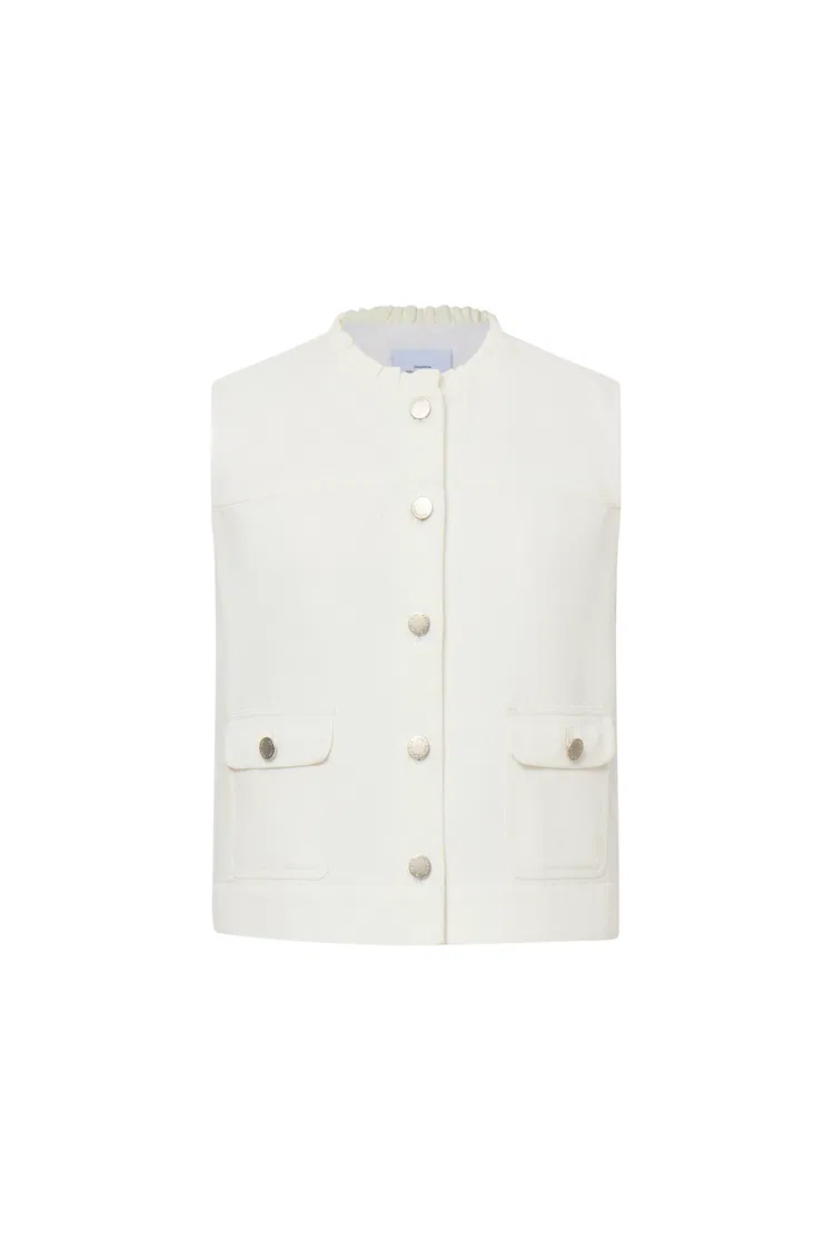 Ivan Ruffled Denim Vest in Technical Lyocell Denim