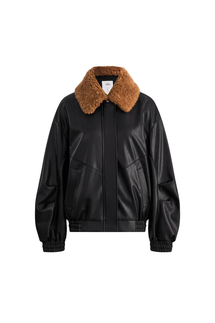 Genesis Detachable Faux Fur Collar Jacket in Faux Leather